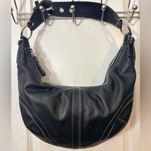 COACH Soho Large Leather Hobo Bag - Black Contrast Stitch 10032